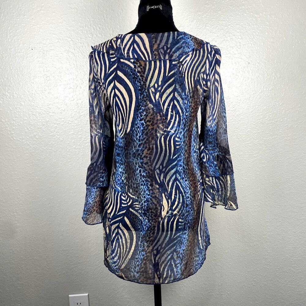 Metric Animal Print Whimsigoth Avant Garde LaceUp Boho Ruffle Flowy Blouse Dress - Picture 10 of 14